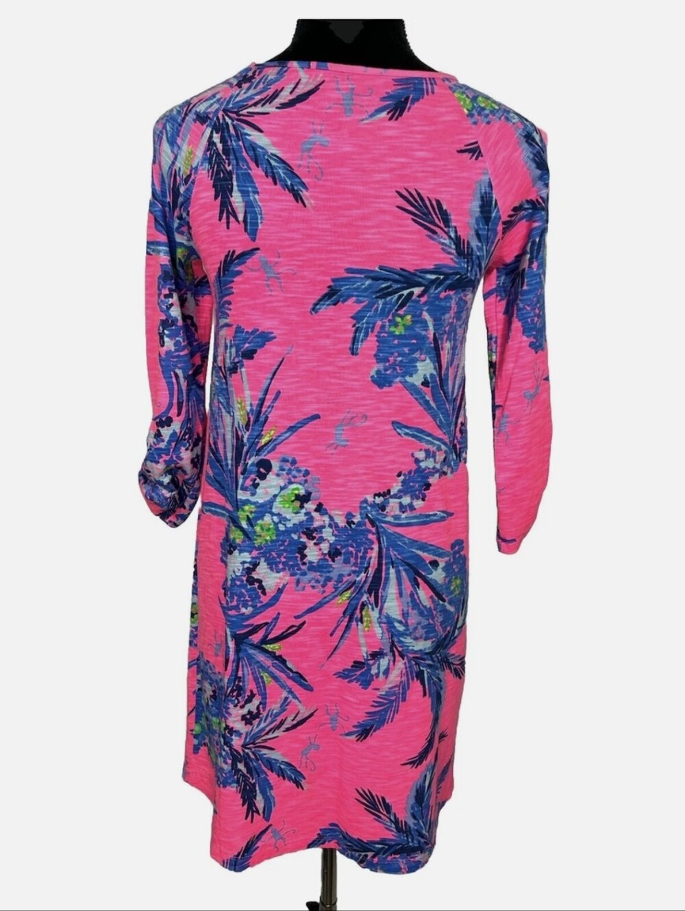 Lilly Pulitzer Surfcrest Pink & Blue Tropical Shift Midi Dress Sz S - Picture 2 of 5